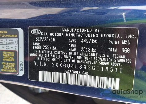 2016 Kia Optima Ex from USA, damaged, VIN 5XXGU4L39GG118511